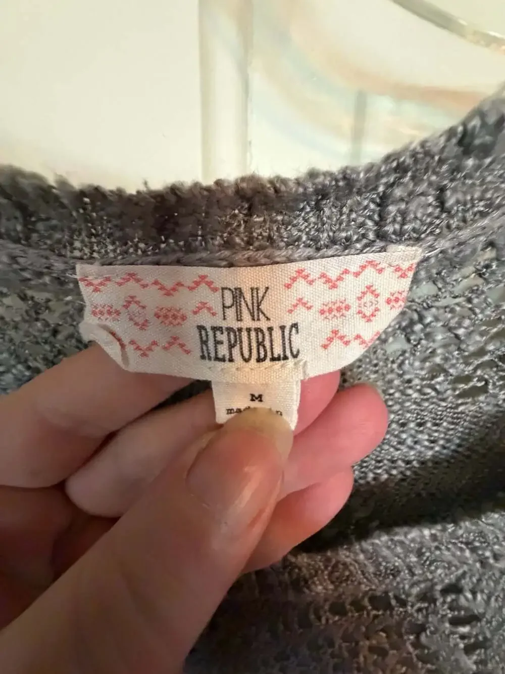 Pink Republic Women's Grey Open Knit Chevron Pattern 3/4 Sleeve Sweater Size Med